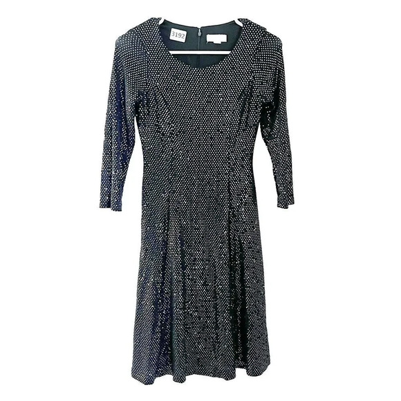 Calvin Klein Womens Black A Line Dress 2 Sequin Pleated Long Sleeve Semi-Formal - Picture 1 of 10